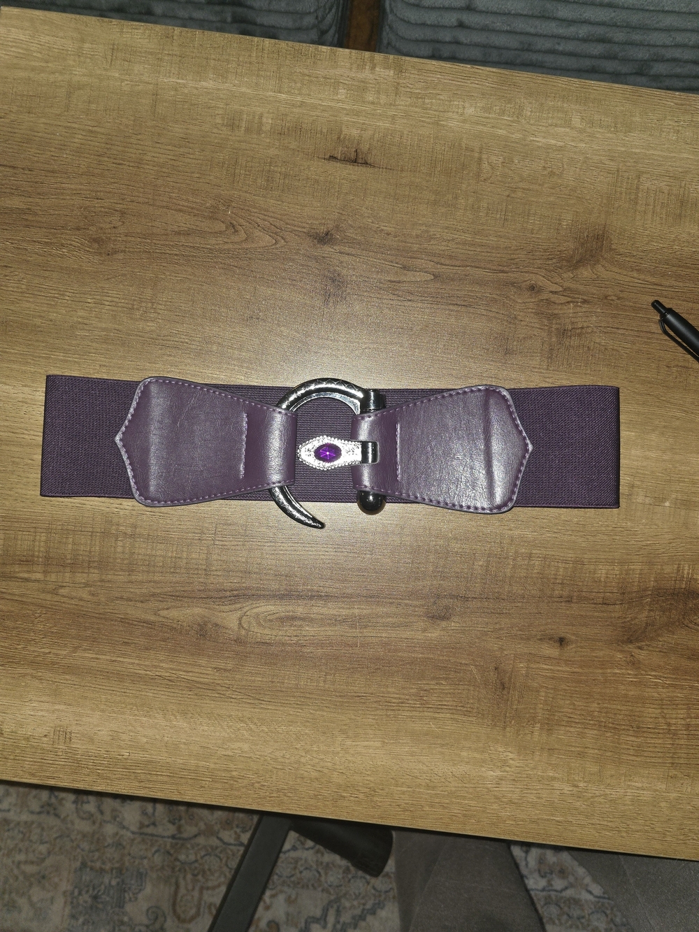 Wide Purple Elastic Belt with Decorative Silver Buckle